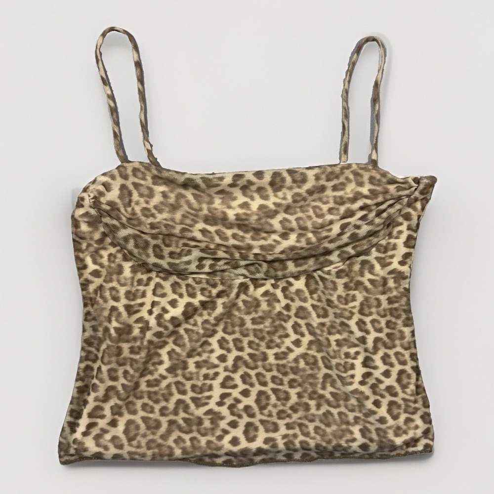 See You Monday Leopard Print Ruched Cami Top S Spaghetti Strap Animal Print